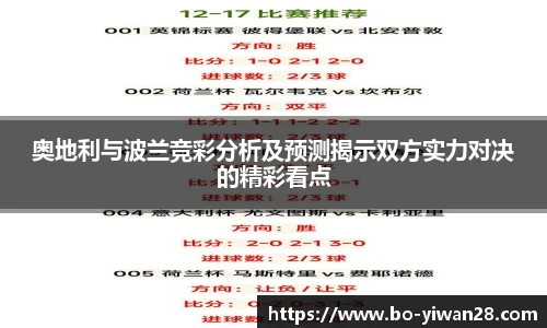 奥地利与波兰竞彩分析及预测揭示双方实力对决的精彩看点